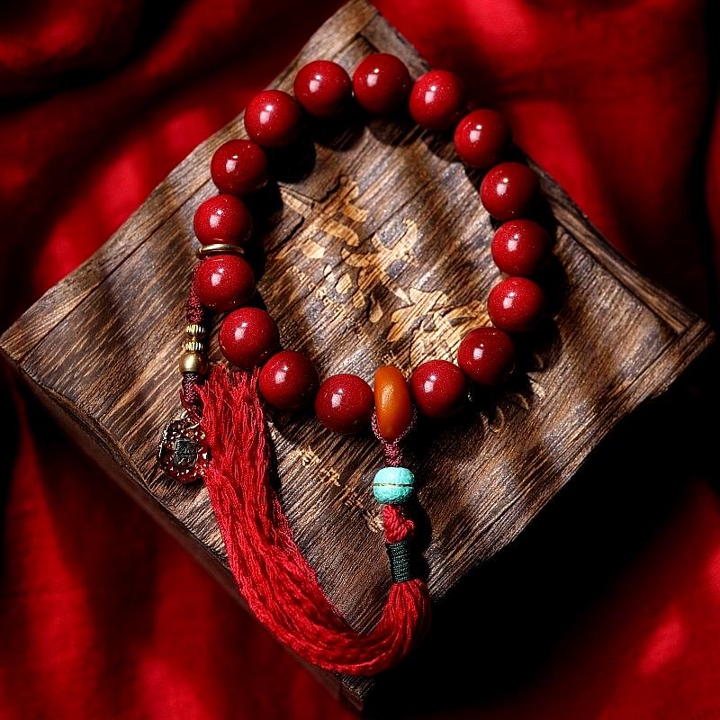 Handmade Natural Cinnabar Bracelet with Beeswax and Turquoise, Original Purple Cinnabar Beads, Bohemian Ethnic Jewelry Gift for Her