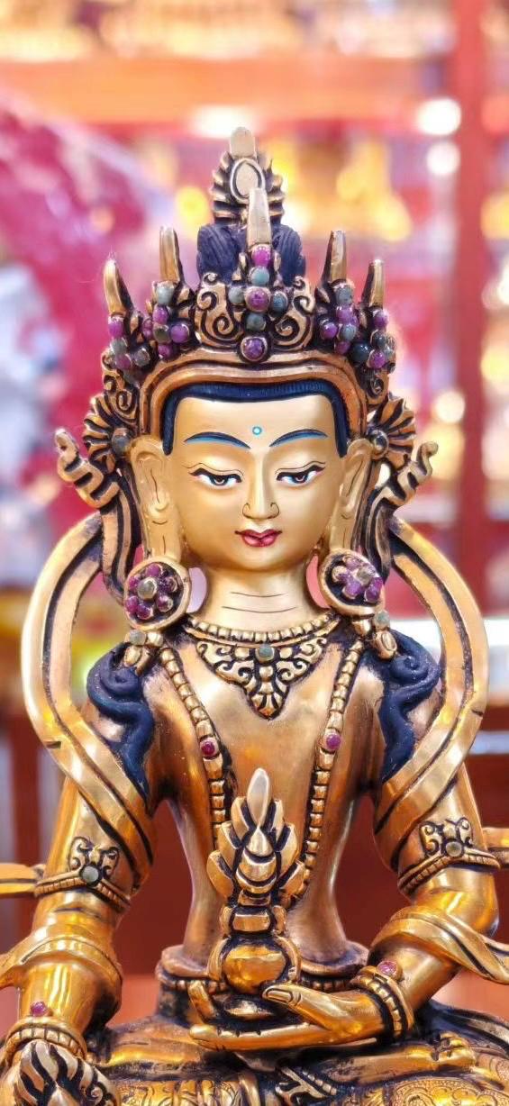 Kṣitigarbha Bodhisattva Statue • 24k Gold Gilded • Pure Copper • Handcrafted Nepal Buddhist Art