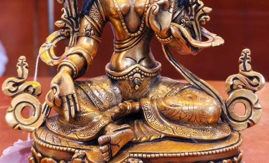 Green Tara Statue • 24k Gold Gilded Syamatara • Pure Copper Tibetan Buddhist Goddess • Handcrafted Nepal Art