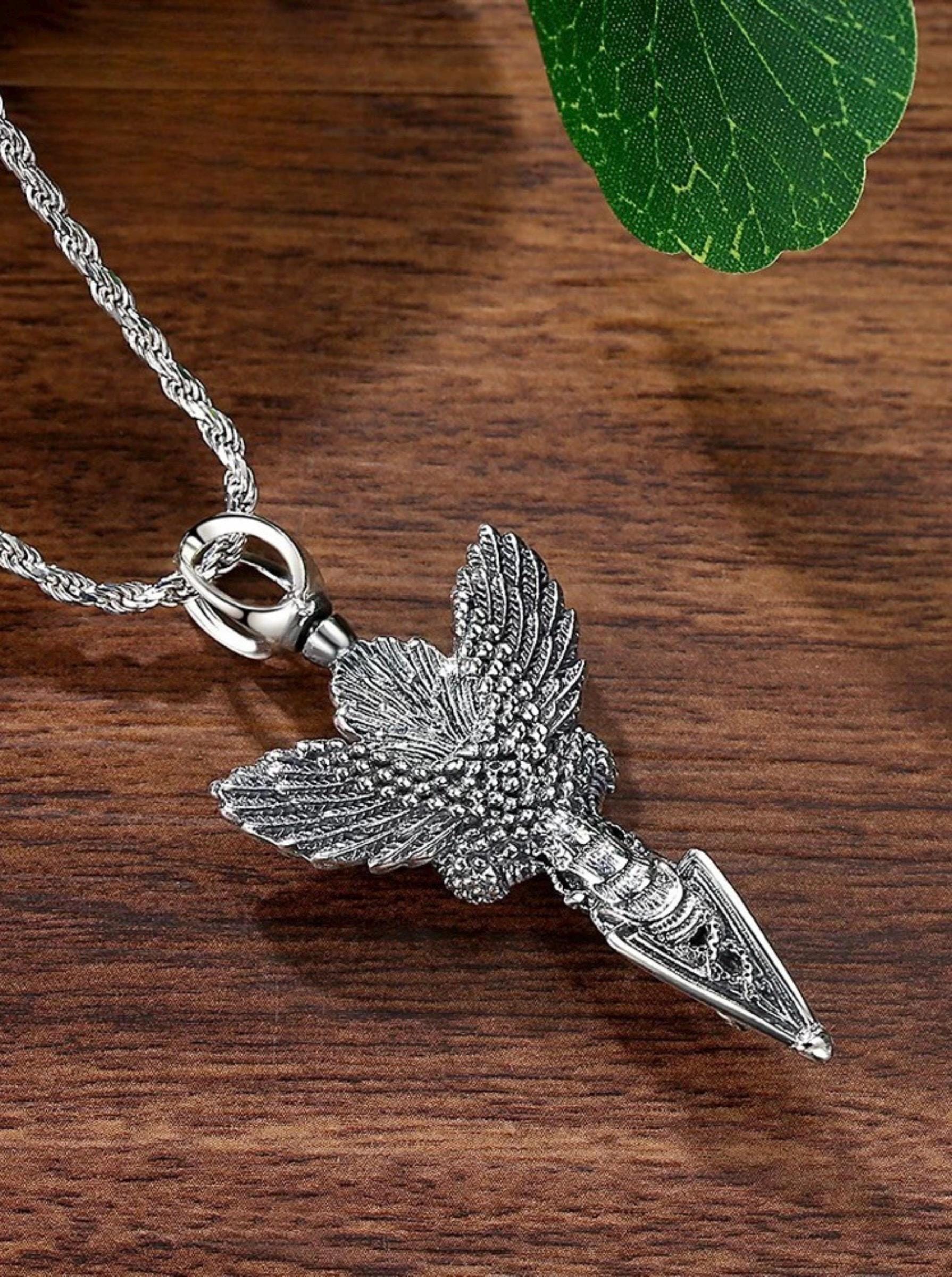 925 Sterling Silver Garuda Vajra Pendant • Tibetan Protective Amulet Necklace • Vintage Punk Style Jewelry • Silver Dorje