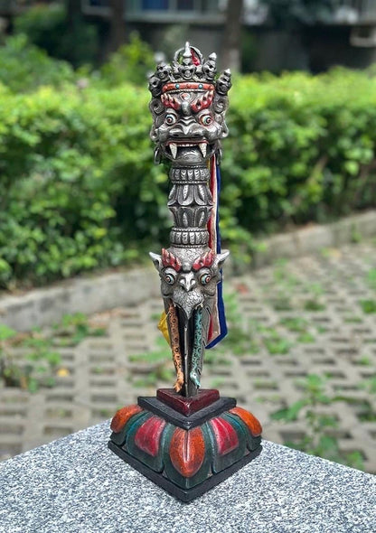 Handcrafted Nepalese Phurba Dagger Statue with Base | Vintage Aged Finish
