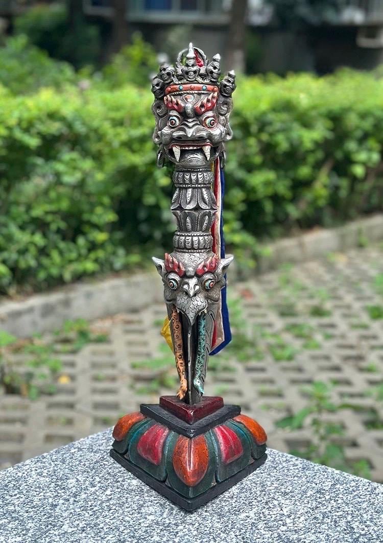 Handcrafted Nepalese Phurba Dagger Statue with Base | Vintage Aged Finish