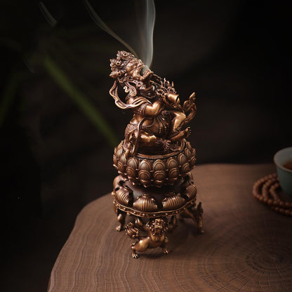 Handmade Purple Copper Vajra Incense Burner, Chinese Zen Meditation Incense Holder for Sandalwood & Agarwood, Tea Ceremony Decor