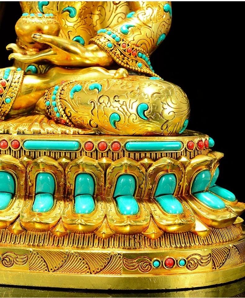 Full Gilded Medicine Buddha Statue | Copper Bhaisajyaguru with Gem Inlay