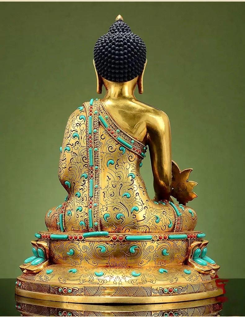 Full Gilded Medicine Buddha Statue | Copper Bhaisajyaguru with Gem Inlay