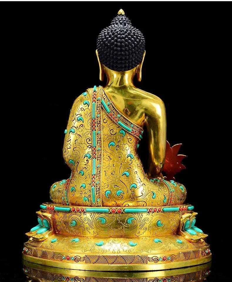 Full Gilded Medicine Buddha Statue | Copper Bhaisajyaguru with Gem Inlay
