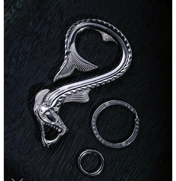 Deep Sea Viper Fish Bottle Opener Keychain, Unique Stainless Steel Carabiner Hook, Creative EDC Tool for Men, Masculine Gift Idea