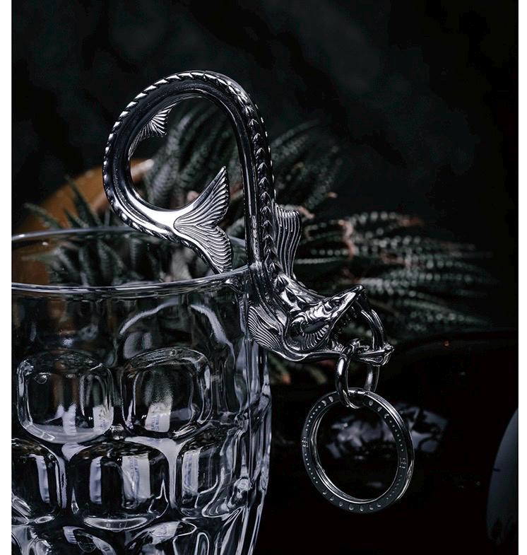 Deep Sea Viper Fish Bottle Opener Keychain, Unique Stainless Steel Carabiner Hook, Creative EDC Tool for Men, Masculine Gift Idea