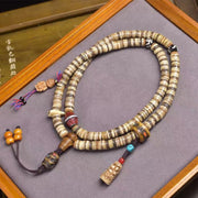 Old Tibetan 108 Yak Bone Mala - Vintage Skull Shape Kapala Prayer Beads for Meditation, Buddhist Rosary with Citipati Accent