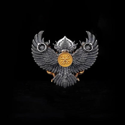 Handcrafted Garuda Pendant for Men - Solid S925 Sterling Silver Tibetan Buddhist Necklace, Heavy Detailed Chakra Amulet, Vintage Ethnic Jewe