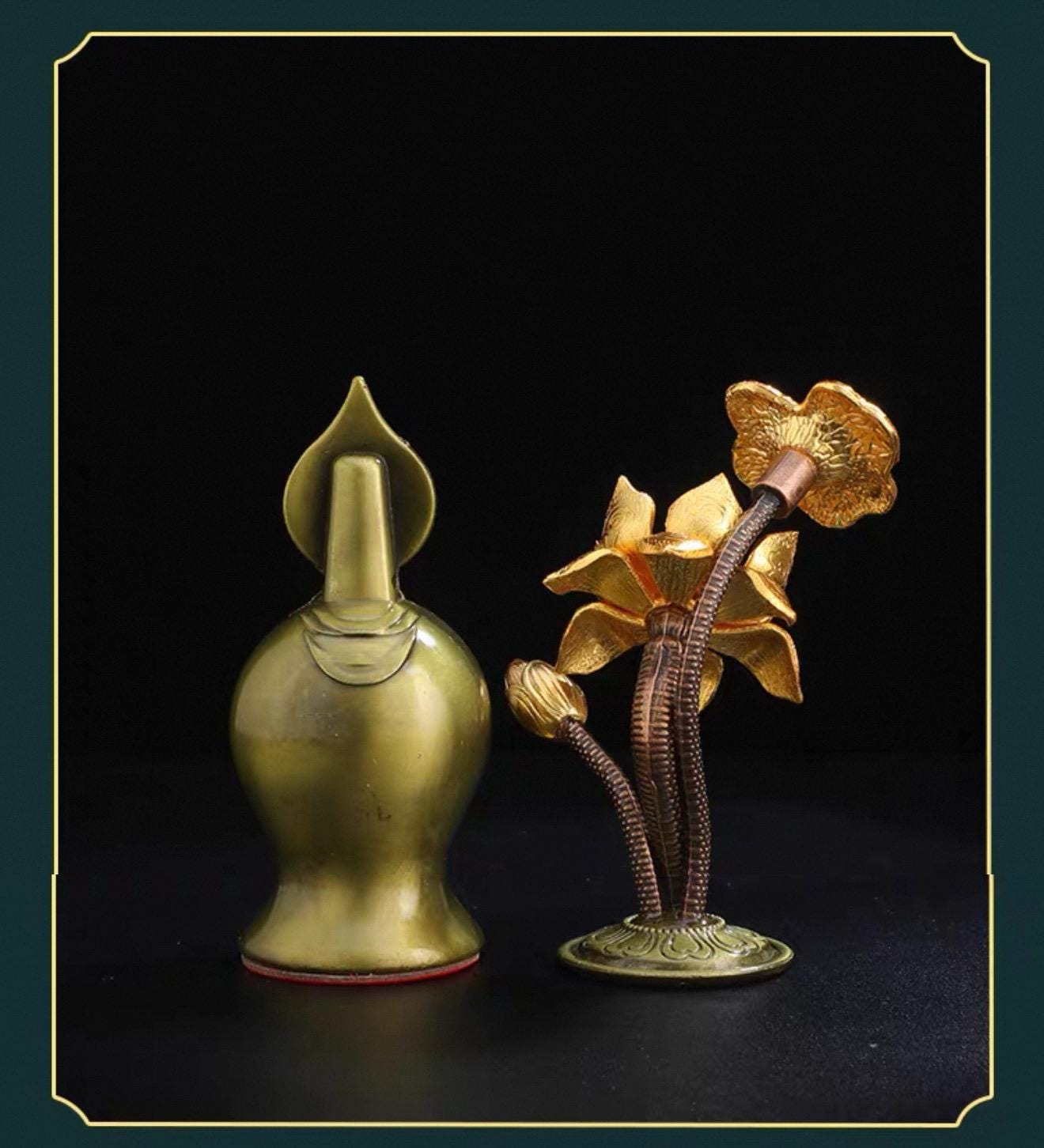 Handmade Brass Tibetan Torma Offering Statue • Butter Flower & Tsog Torma • Himalaya