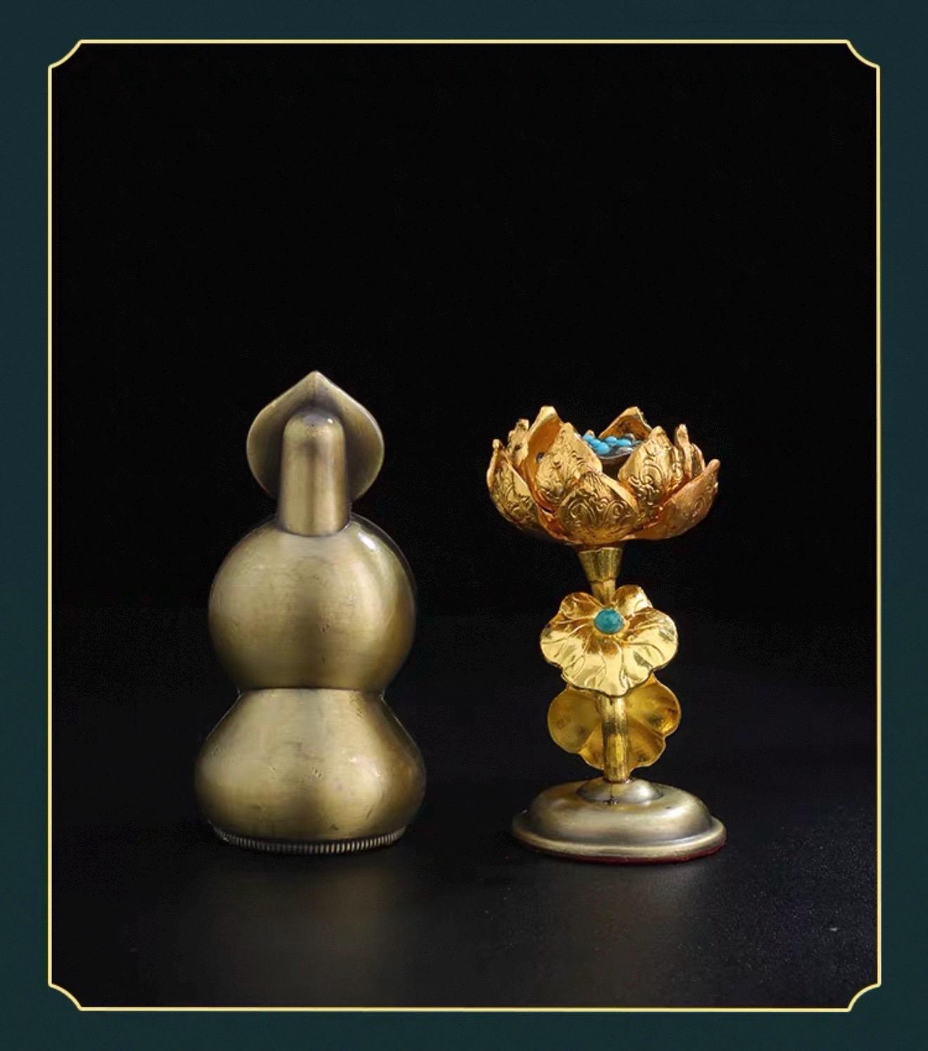 Handmade Brass Tibetan Torma Offering Statue • Butter Flower & Tsog Torma • Himalaya