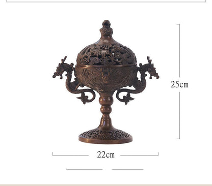 Chinese Bronze Incense Burner for Coil and Stick Incense, Antique Home Sanctuary Decor