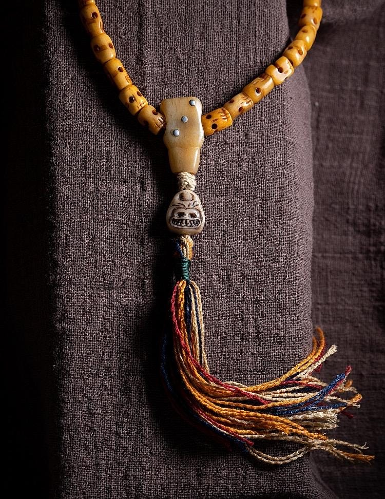 Handmade Tibetan Yak Bone Skull Mala - 108 Prayer Beads for Meditation, Buddhist Ritual, Unique Gothic Jewelry, Natural Old Ox Bone Carving