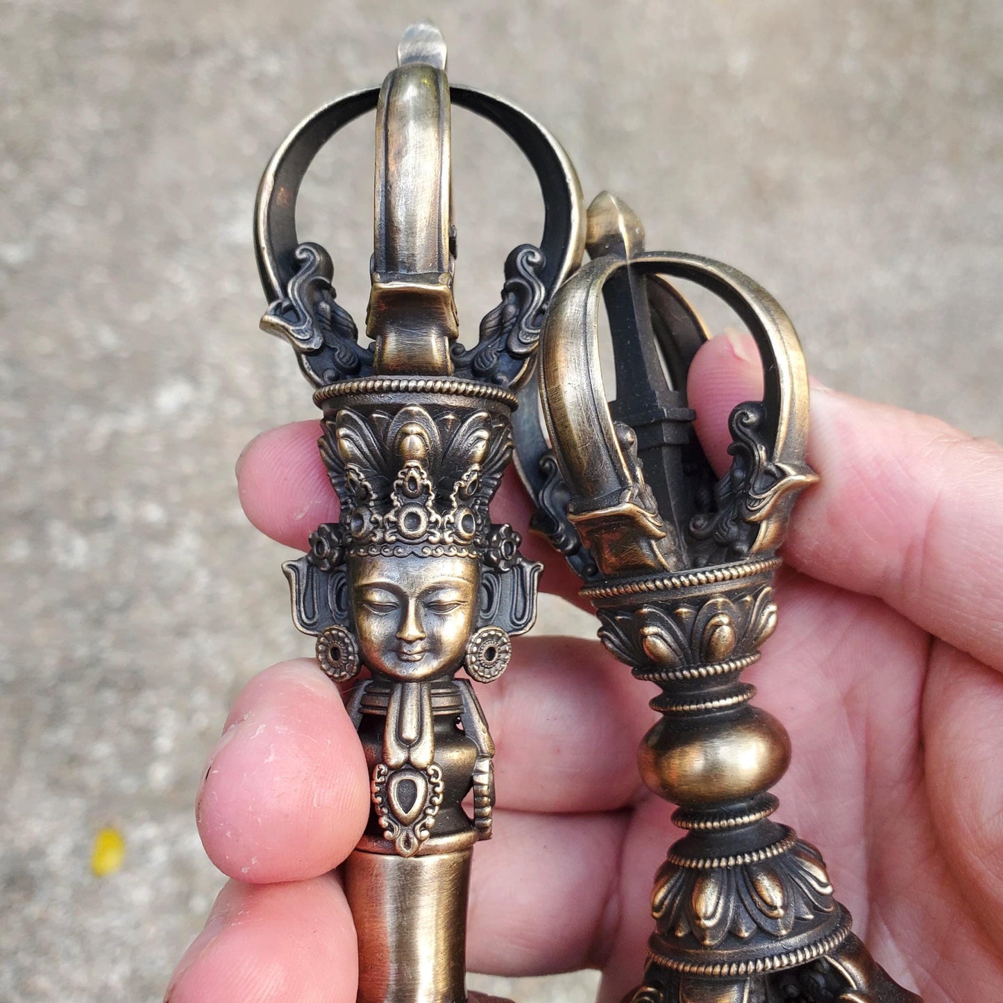 Brass Tibetan Vajra Bell & Dorje Set – Nepalese Handcrafted 5-Prong Ritual Bell