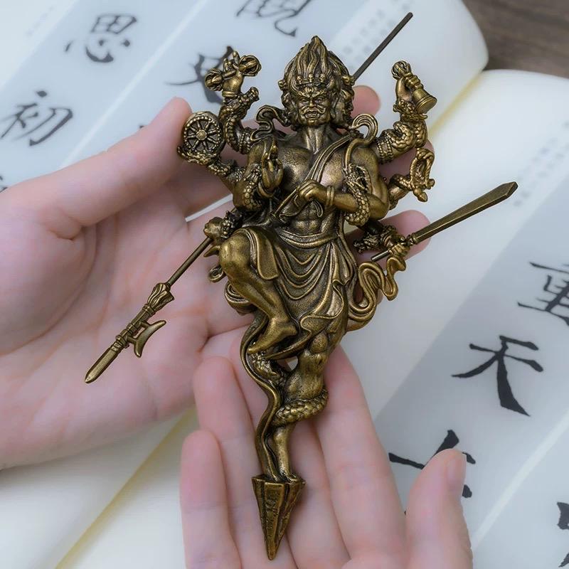 Handheld Vajra Pestle Pure Brass Statue, Buddhist Ritual Item, Zen Home Decor, Altar Supply, Meditation Tool, Desktop Sculpture