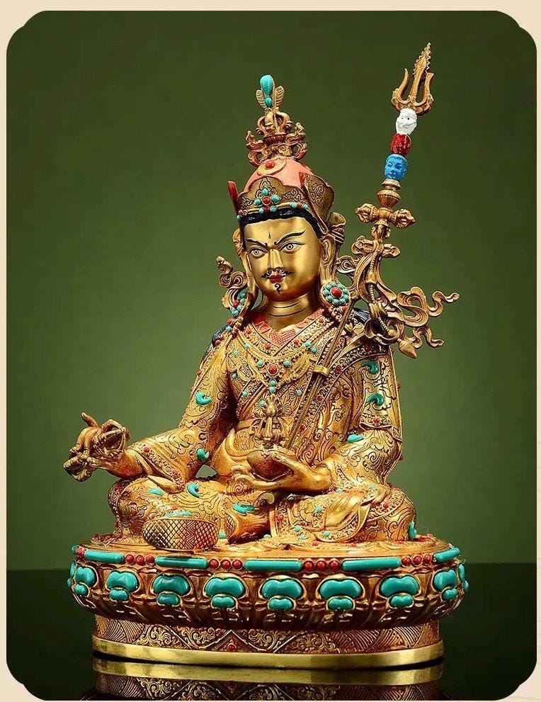 Handmade Tibetan Padmasambhava Statue – Full Gold-Plated Copper Guru Rinpoche
