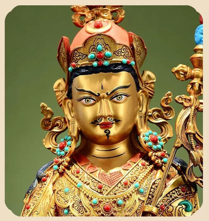 Handmade Tibetan Padmasambhava Statue – Full Gold-Plated Copper Guru Rinpoche