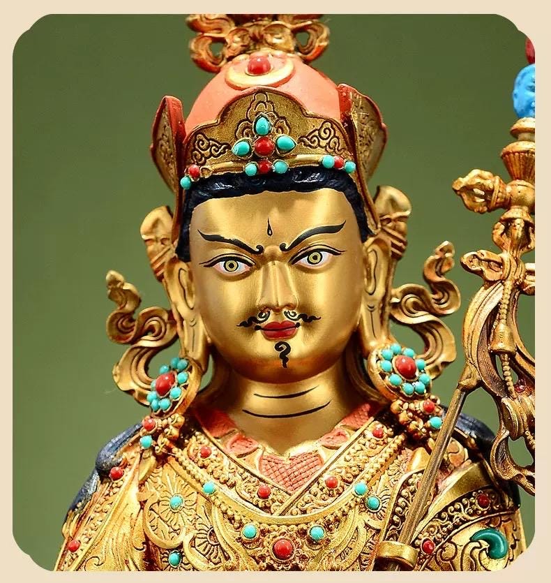 Handmade Tibetan Padmasambhava Statue – Full Gold-Plated Copper Guru Rinpoche