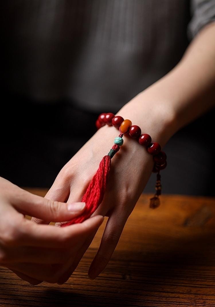 Handmade Natural Cinnabar Bracelet with Beeswax and Turquoise, Original Purple Cinnabar Beads, Bohemian Ethnic Jewelry Gift for Her