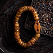 Handcrafted Tibetan Yak Bone Bracelet - Original Design Citipati Skull Mala - Hand-Cut Yak Bone Beads - Himalayan Prayer Beads for Meditatio