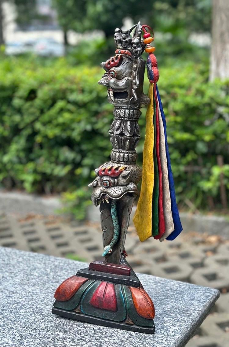 Handcrafted Nepalese Phurba Dagger Statue with Base | Vintage Aged Finish