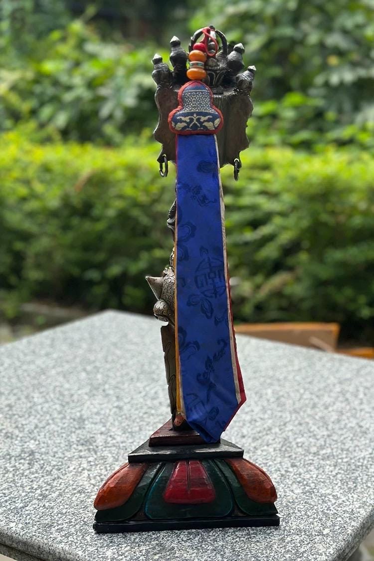 Handcrafted Nepalese Phurba Dagger Statue with Base | Vintage Aged Finish