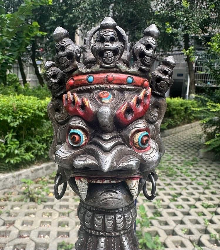Handcrafted Nepalese Phurba Dagger Statue with Base | Vintage Aged Finish