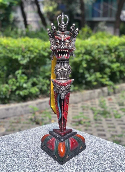 Handcrafted Nepalese Phurba Dagger Statue with Base | Vintage Aged Finish