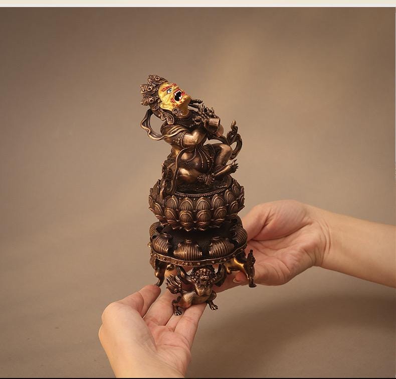 Handmade Purple Copper Vajra Incense Burner, Chinese Zen Meditation Incense Holder for Sandalwood & Agarwood, Tea Ceremony Decor