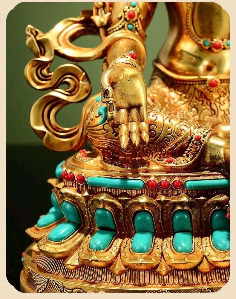 Full Gilded Green Tara Statue | Copper Buddhist Deity with Gem Inlay