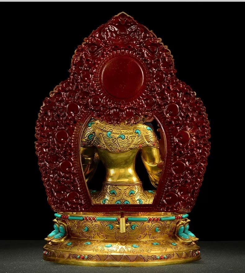 Full Gilded Green Tara Statue | Copper Buddhist Deity with Gem Inlay