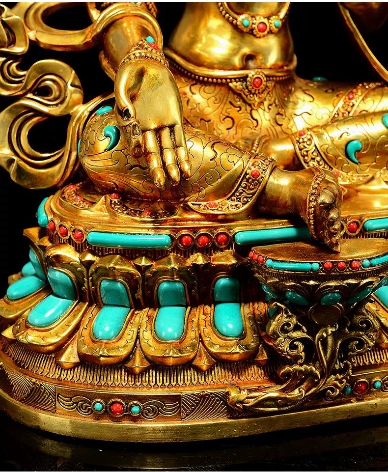Full Gilded Green Tara Statue | Copper Buddhist Deity with Gem Inlay