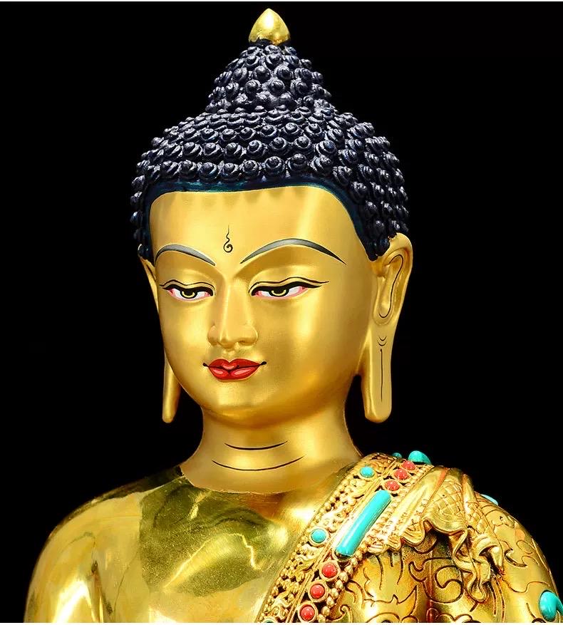 Full Gilded Medicine Buddha Statue | Copper Bhaisajyaguru with Gem Inlay