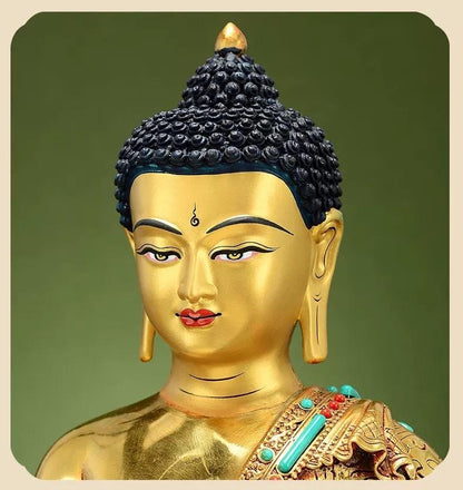 Full Gilded Medicine Buddha Statue | Copper Bhaisajyaguru with Gem Inlay