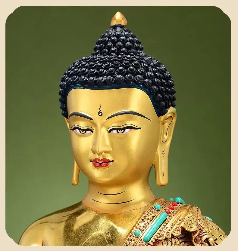 Full Gilded Medicine Buddha Statue | Copper Bhaisajyaguru with Gem Inlay