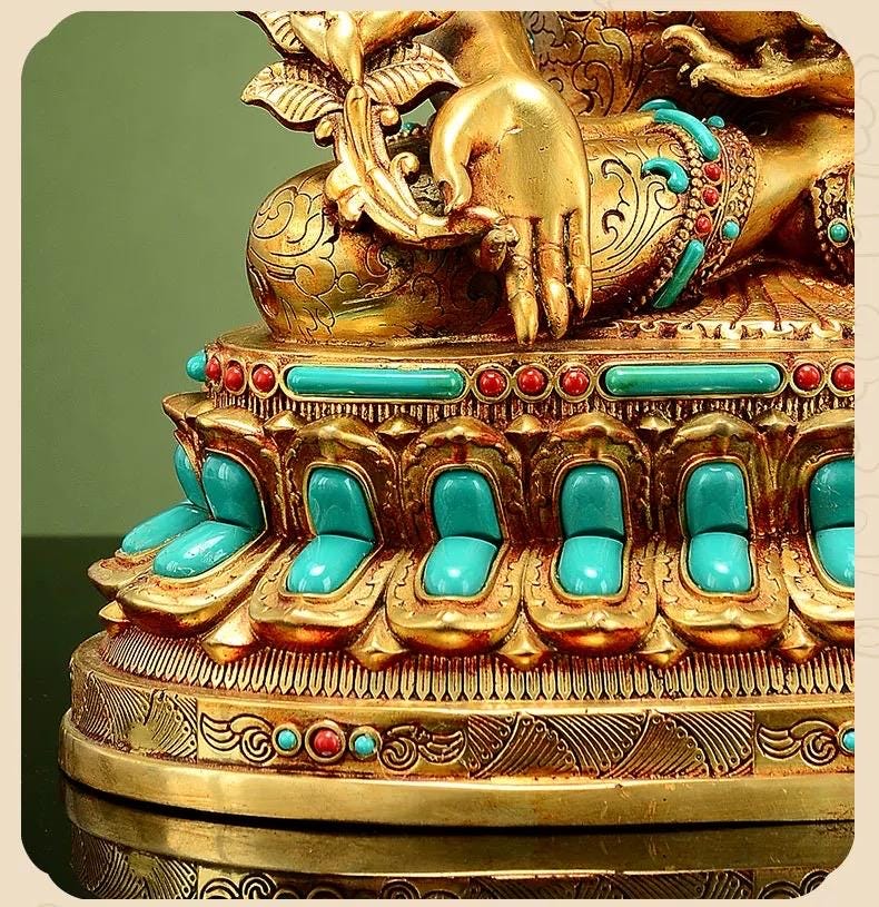 Full Gilded Medicine Buddha Statue | Copper Bhaisajyaguru with Gem Inlay