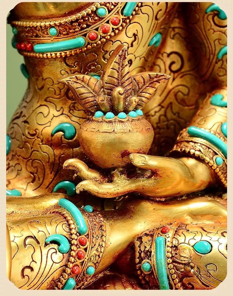 Full Gilded Medicine Buddha Statue | Copper Bhaisajyaguru with Gem Inlay