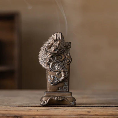 Handmade Ceramic Coiling Dragon Seal Incense Burner, Chinese Style Stamp Incense Holder for Desk, Altar, Tea Table, Home Decor Gift