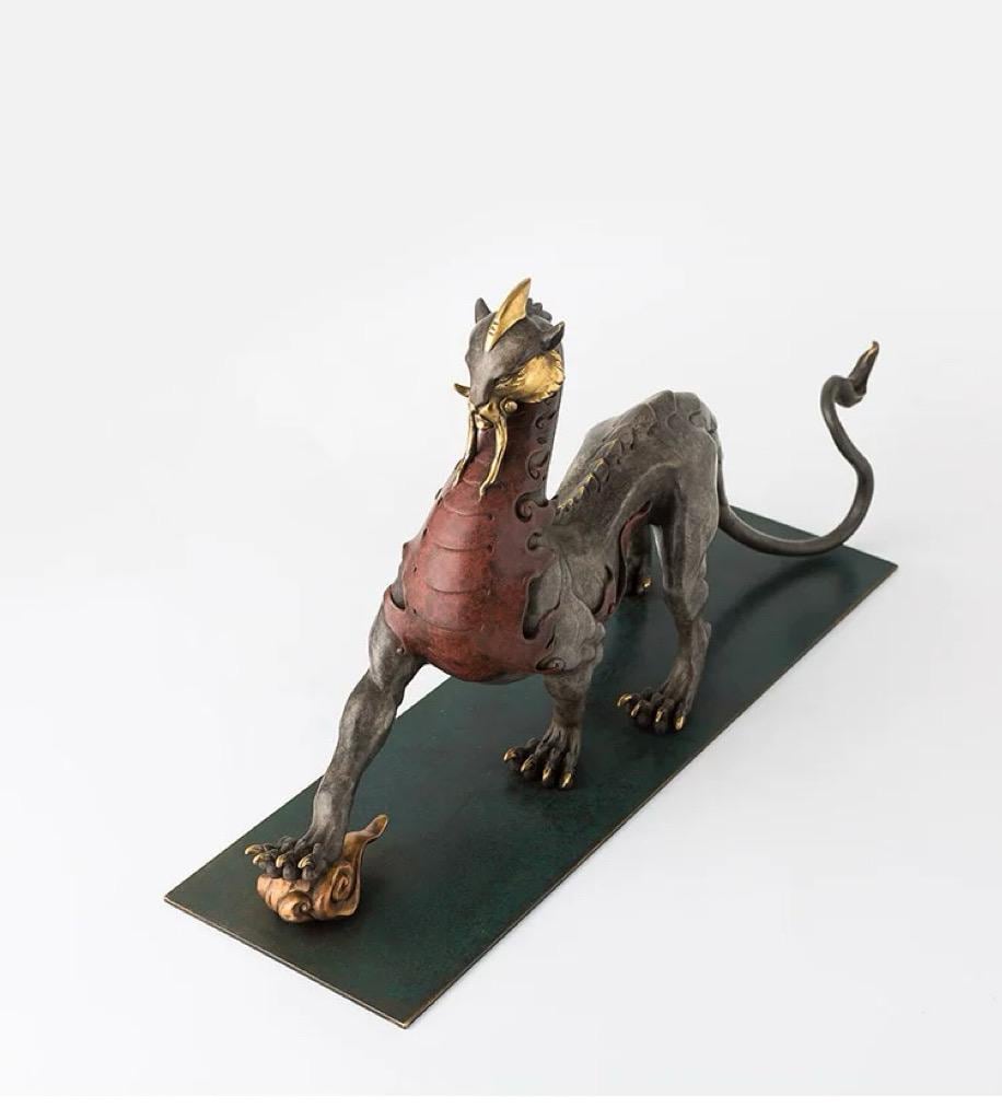 Mythical Beast Pi Xiu Statue, Chinese Guardian Lion Color Copper Art, Feng Shui Home Office Decor, Housewarming Gift, Good Luck Sculpture