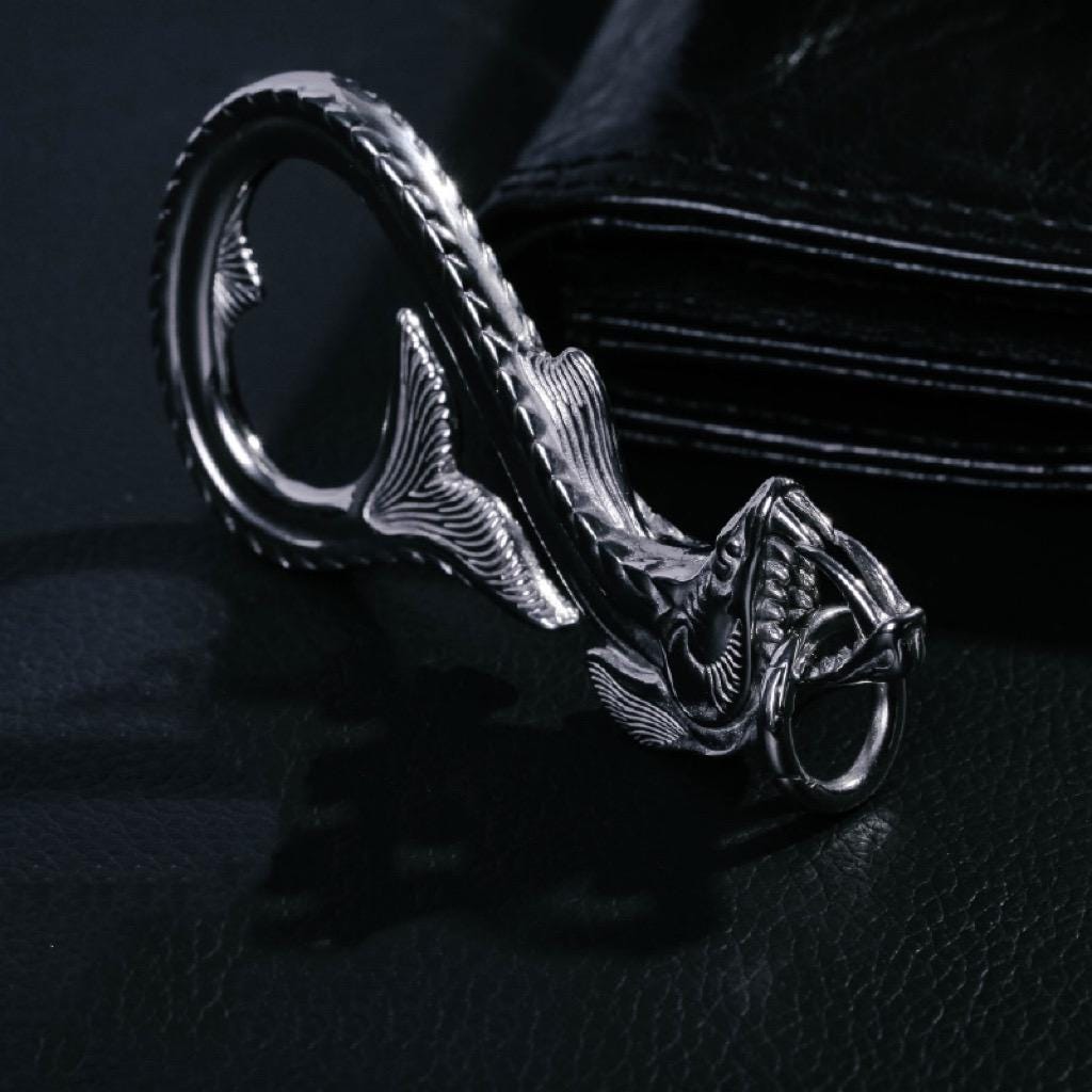 Deep Sea Viper Fish Bottle Opener Keychain, Unique Stainless Steel Carabiner Hook, Creative EDC Tool for Men, Masculine Gift Idea