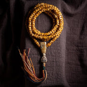 Handmade Tibetan Yak Bone Skull Mala - 108 Prayer Beads for Meditation, Buddhist Ritual, Unique Gothic Jewelry, Natural Old Ox Bone Carving