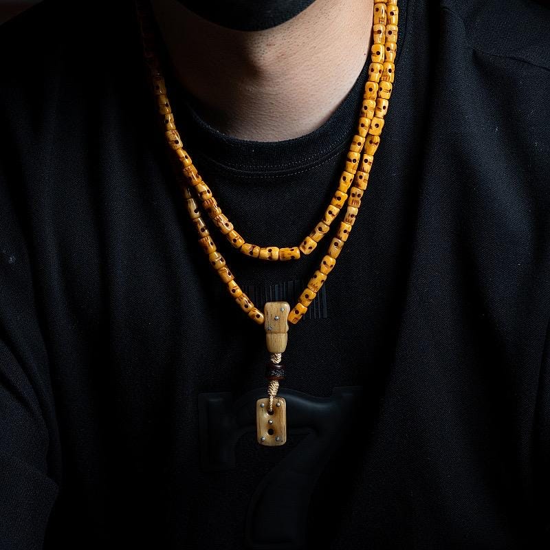 Handmade Tibetan Yak Bone Skull Mala - 108 Prayer Beads for Meditation, Buddhist Ritual, Unique Gothic Jewelry, Natural Old Ox Bone Carving