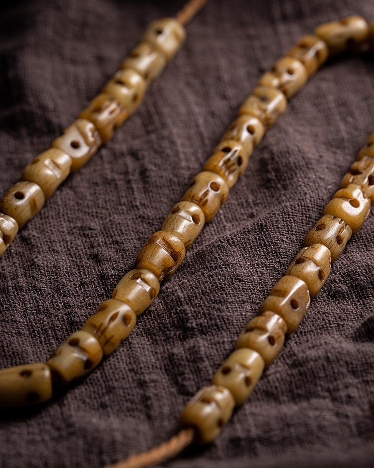 Handmade Tibetan Yak Bone Skull Mala - 108 Prayer Beads for Meditation, Buddhist Ritual, Unique Gothic Jewelry, Natural Old Ox Bone Carving