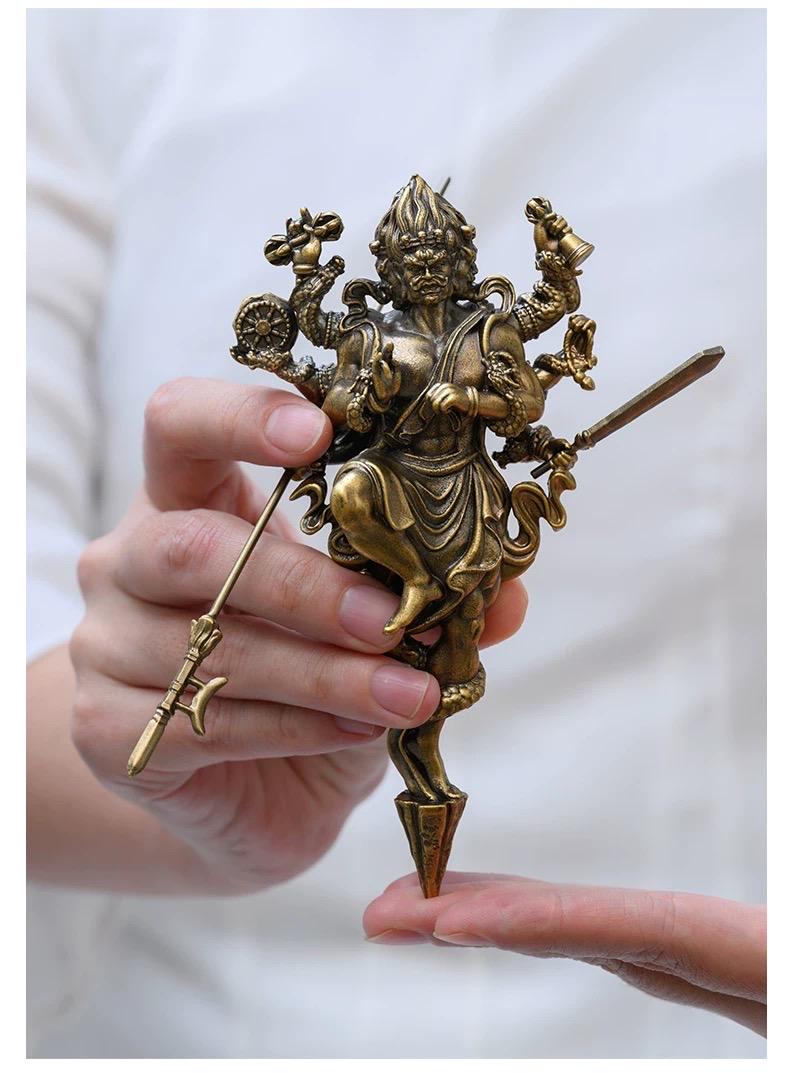 Handheld Vajra Pestle Pure Brass Statue, Buddhist Ritual Item, Zen Home Decor, Altar Supply, Meditation Tool, Desktop Sculpture