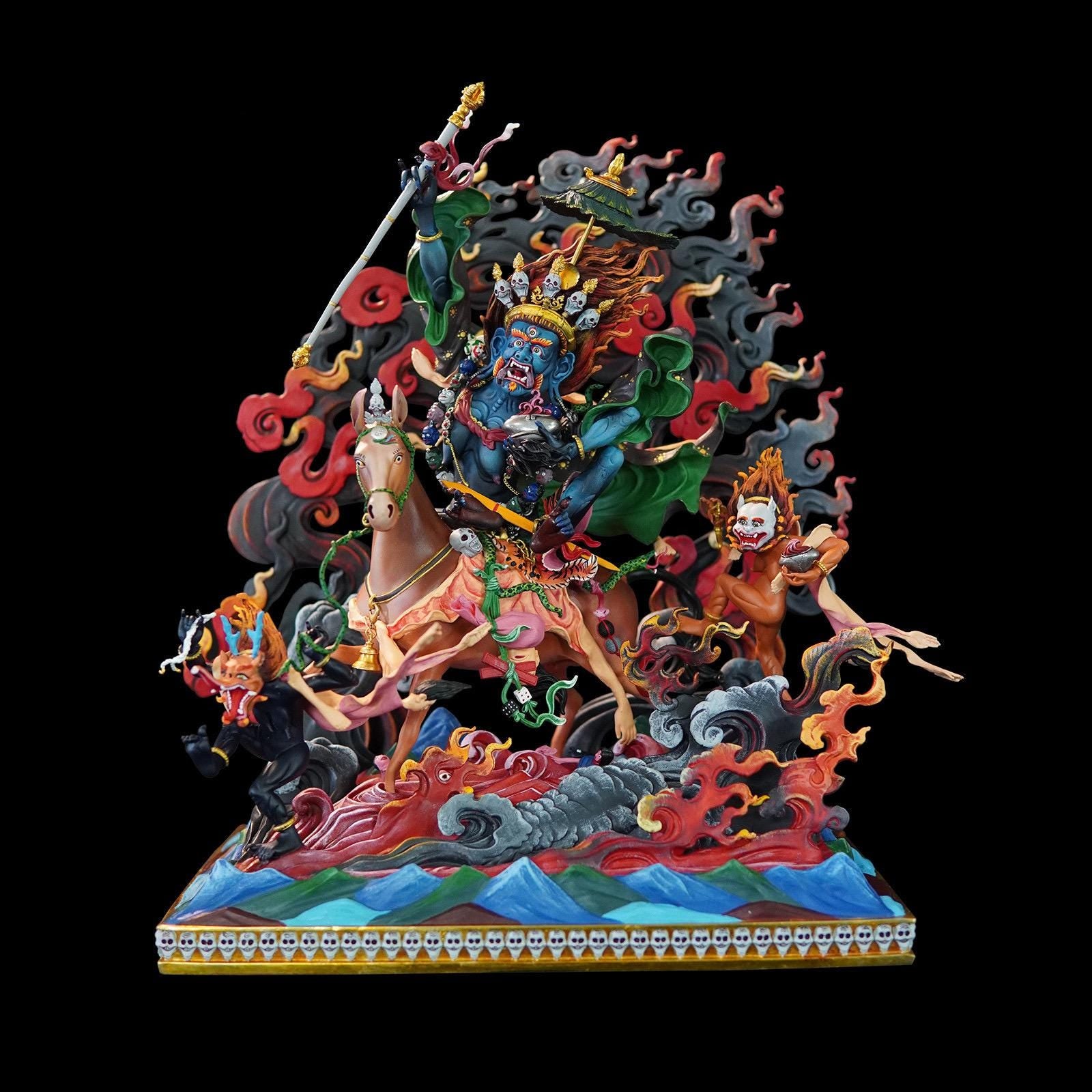 Hand-Painted Palden Lhamo Statue - 13" Copper Tibetan Buddhist Deity - Nepali Tantric Art - Sacred Protector Goddess for Altar & Home Decor