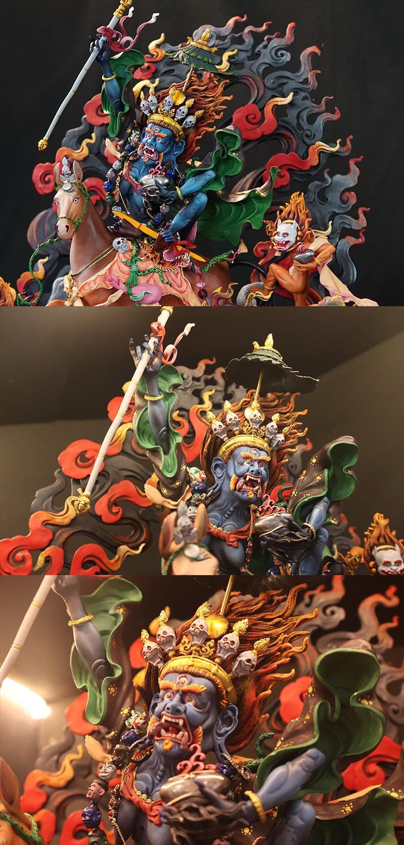 Hand-Painted Palden Lhamo Statue - 13" Copper Tibetan Buddhist Deity - Nepali Tantric Art - Sacred Protector Goddess for Altar & Home Decor