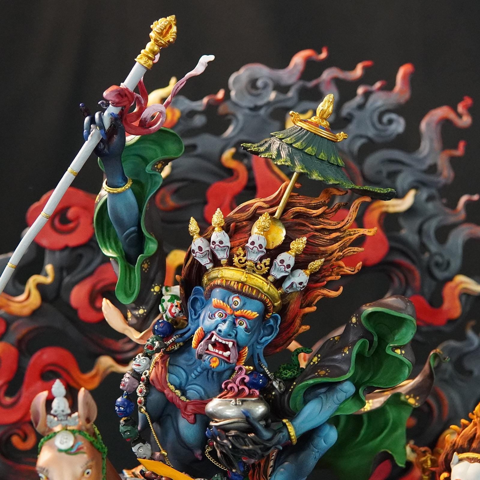 Hand-Painted Palden Lhamo Statue - 13" Copper Tibetan Buddhist Deity - Nepali Tantric Art - Sacred Protector Goddess for Altar & Home Decor