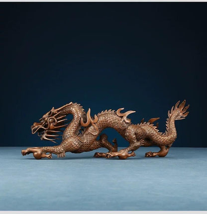 Handmade Pure Copper Dragon Statue - Chinese Bronze Jiao-Long Sculpture, Zen Home Office Decor, Feng Shui Figurine for Wealth & Protection