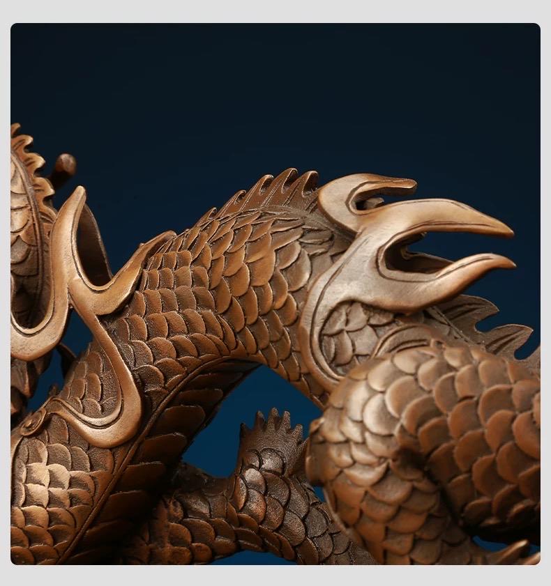 Handmade Pure Copper Dragon Statue - Chinese Bronze Jiao-Long Sculpture, Zen Home Office Decor, Feng Shui Figurine for Wealth & Protection